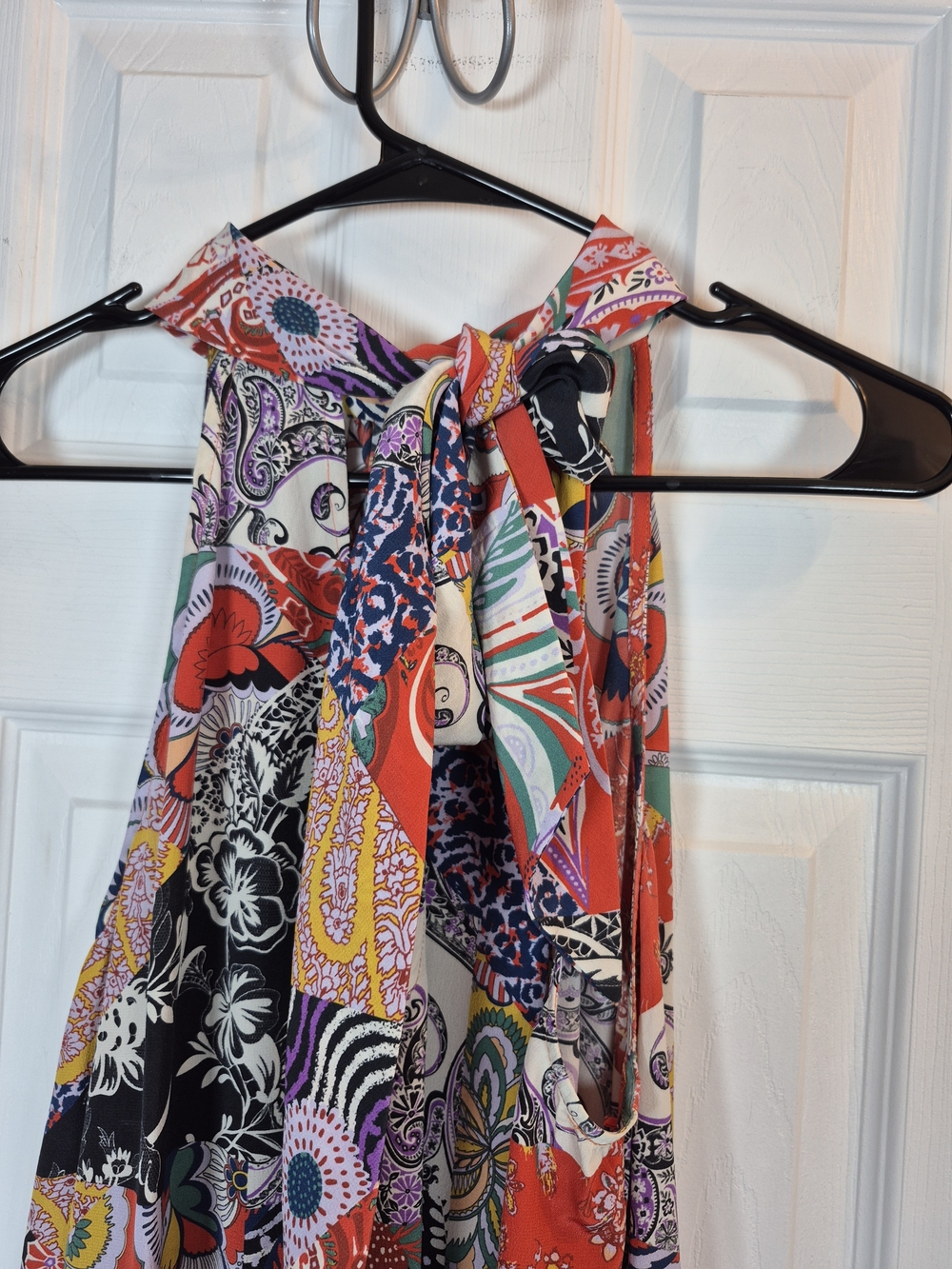 Anthropologie 100% Silk Patchwork Halter Maxi Dress XL Boho Whimsigoth Vibrant - Picture 3 of 8